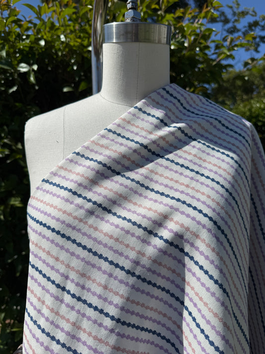 Pink Purple Blue Stripe Cotton Jacquard Woven "Polly's World"