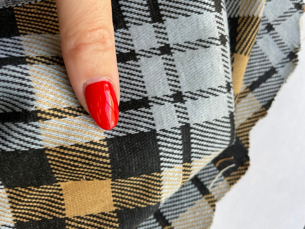 Orange Gray Black Plaid Polyester Spandex Ponte Knit "Sherbet Skates"