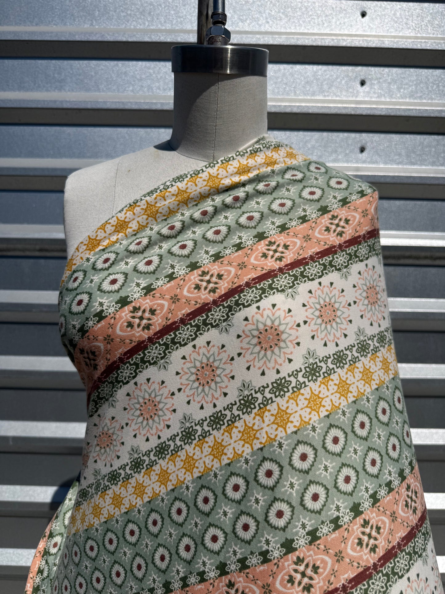 Sage Green Pink White Boho Stripe Print Polyester Spandex Knit "Willow”