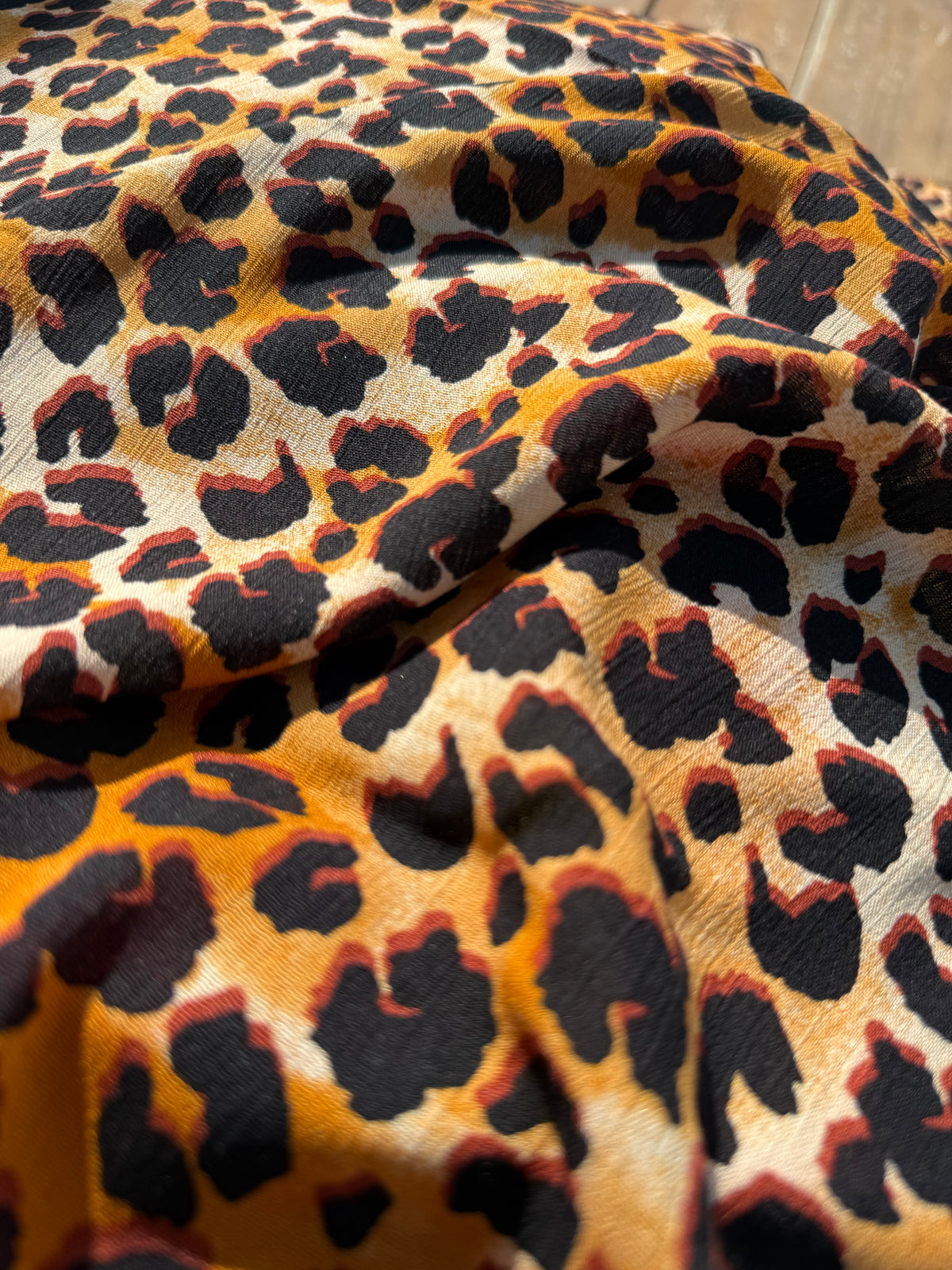Orange Black Leopard Animal Print Rayon Crepe "Big Meow”