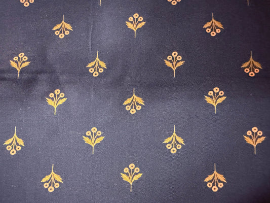 Navy Blue Gold Ditsy Floral Print Quilt Cotton "Sweet Ruth”