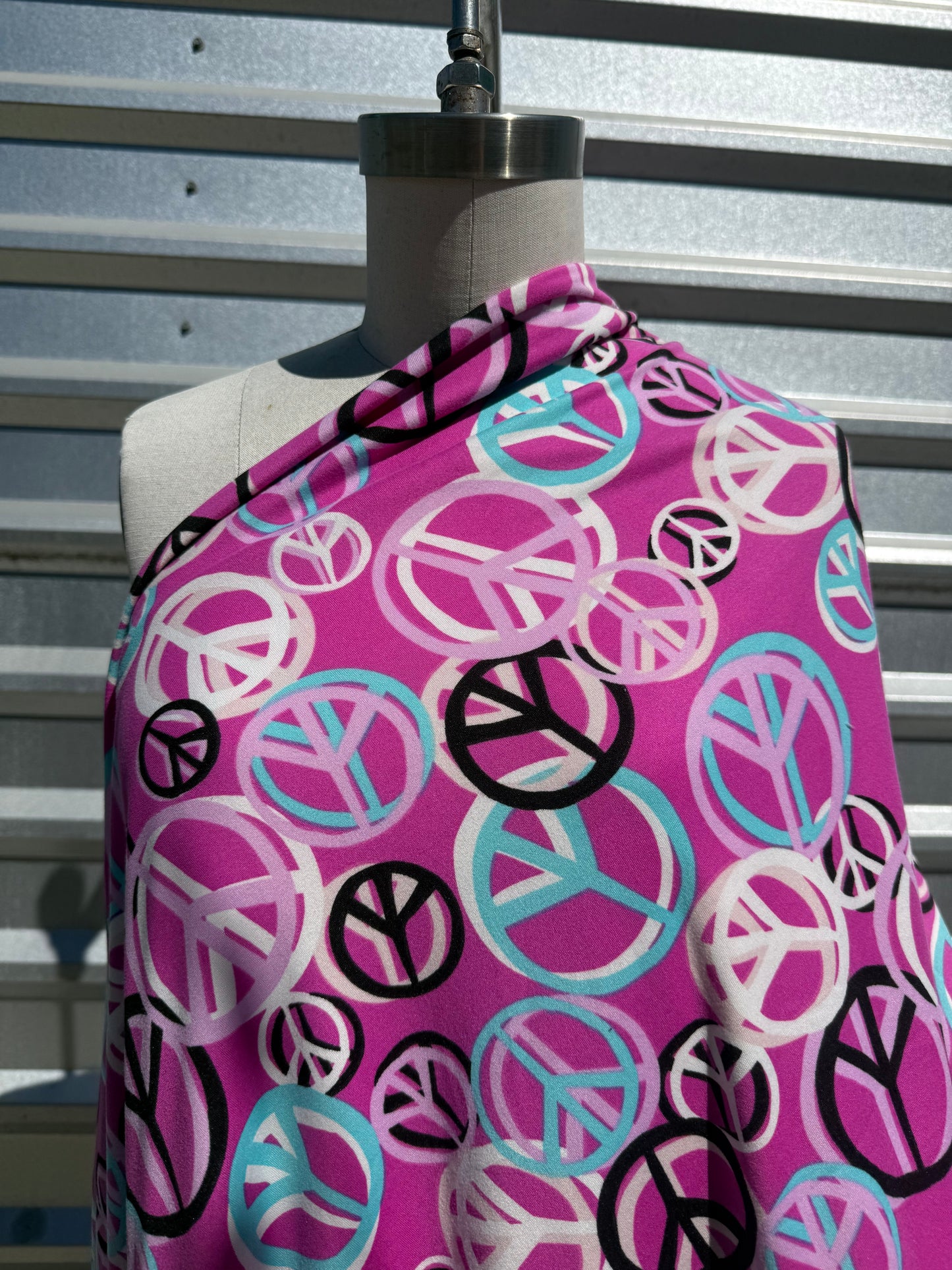 Pink White Peace Sign Print Polyester Spandex Knit "Peace Out"
