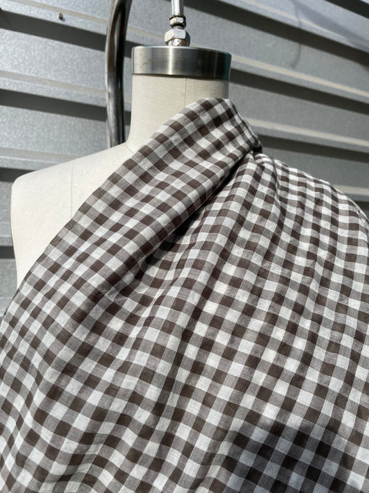 Taupe White Gingham With Stitching Detail Cotton Voile life lightweight semi Sheer Lawn Vintage Cottage Core "Day Napping"