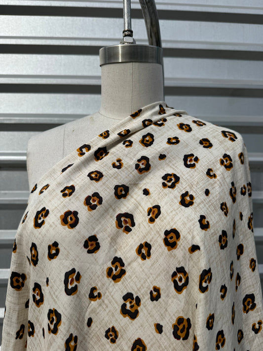 Ivory Orange Leopard Print Rayon Challis Woven "Golden Hill Leo"