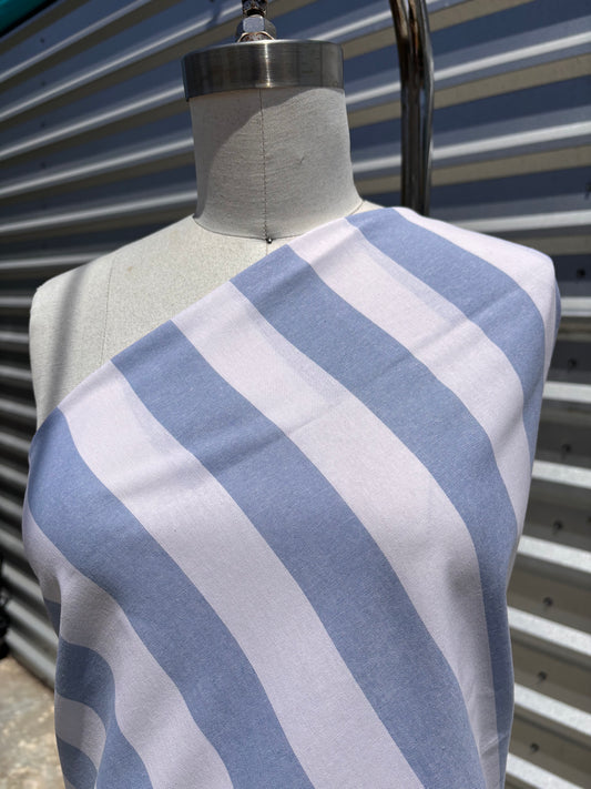 Blue White Large Stripe Cotton Oxford Woven "Ferry Love"