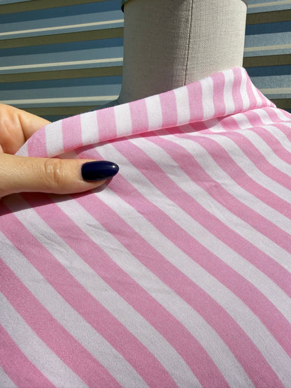 Pink White Stripe Rayon Challis Woven “Candy Stripe”