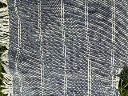 Blue White Vertical Stripe Cotton Rayon Gauze Crepe Woven "Aunt Em"