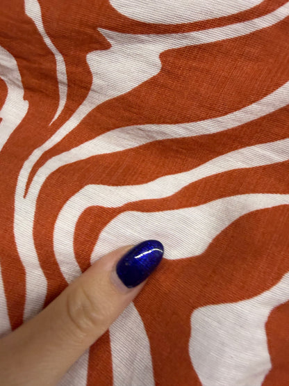 Orange White Zebra Animal  Print Rayon Faille Woven "Sun Tanned Zebra"