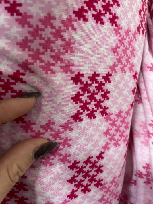 Digital Houndstooth Pink  Polyester Jersey Knit "Mrs.Barbie"