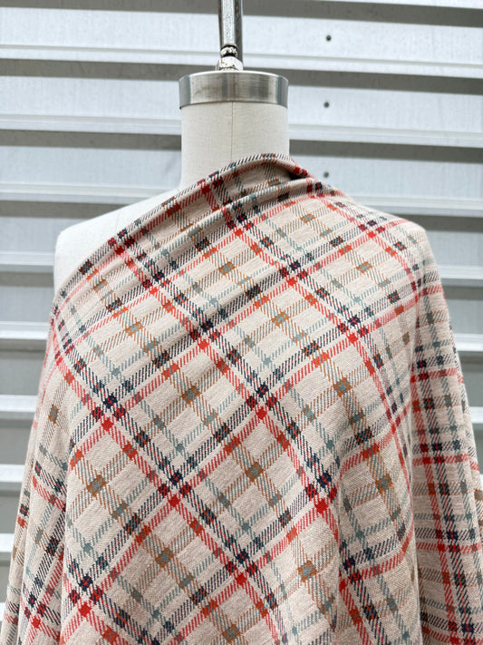 Beige Orange Plaid Polyester Spandex Ponte Knit "Brooklyn '76"