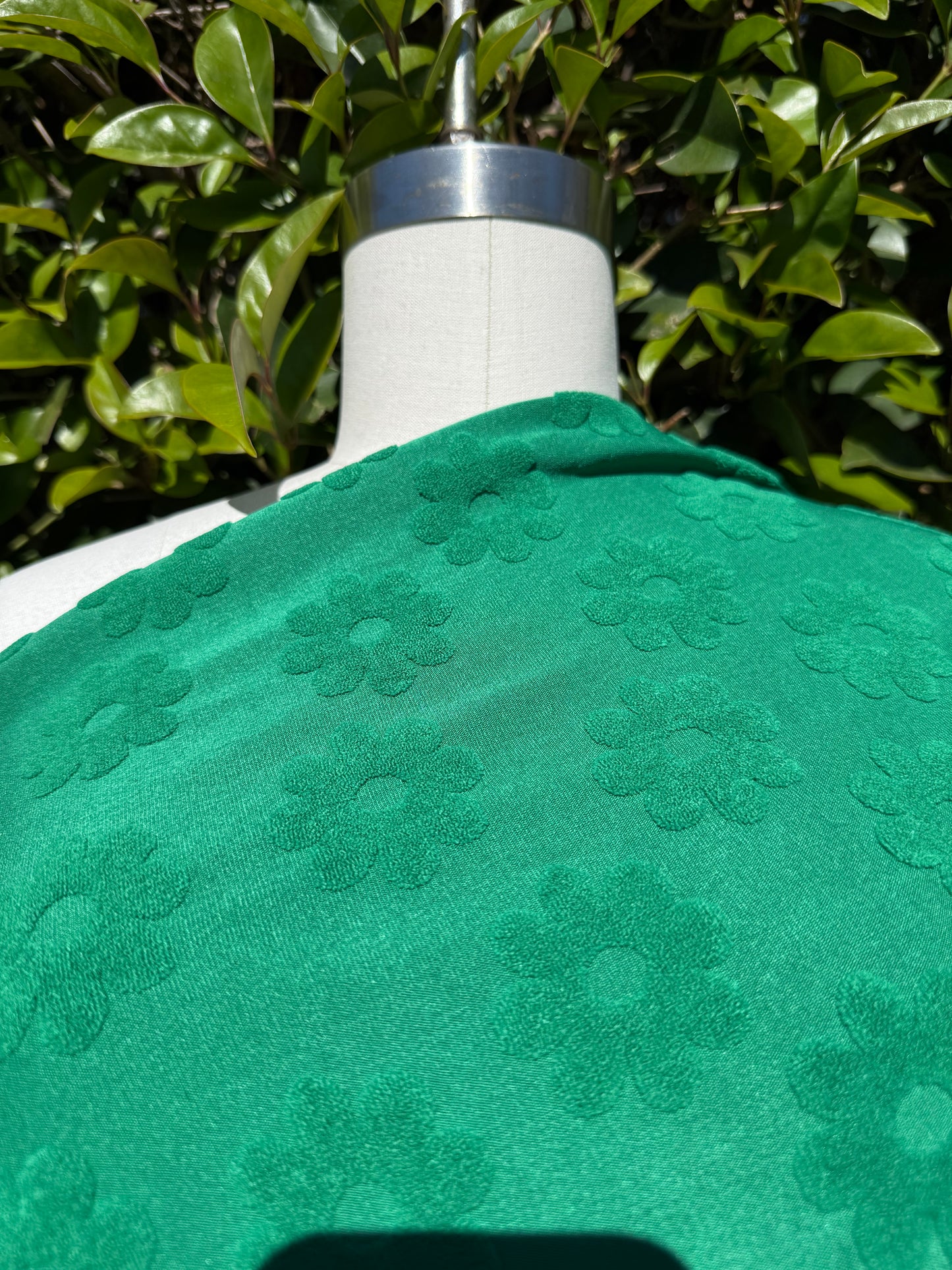 Solid Green Floral Print Daisy Terry Cloth Polyester Jacquard "Clover Patch"