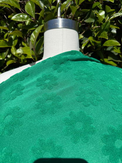 Solid Green Floral Print Daisy Terry Cloth Polyester Jacquard "Clover Patch"