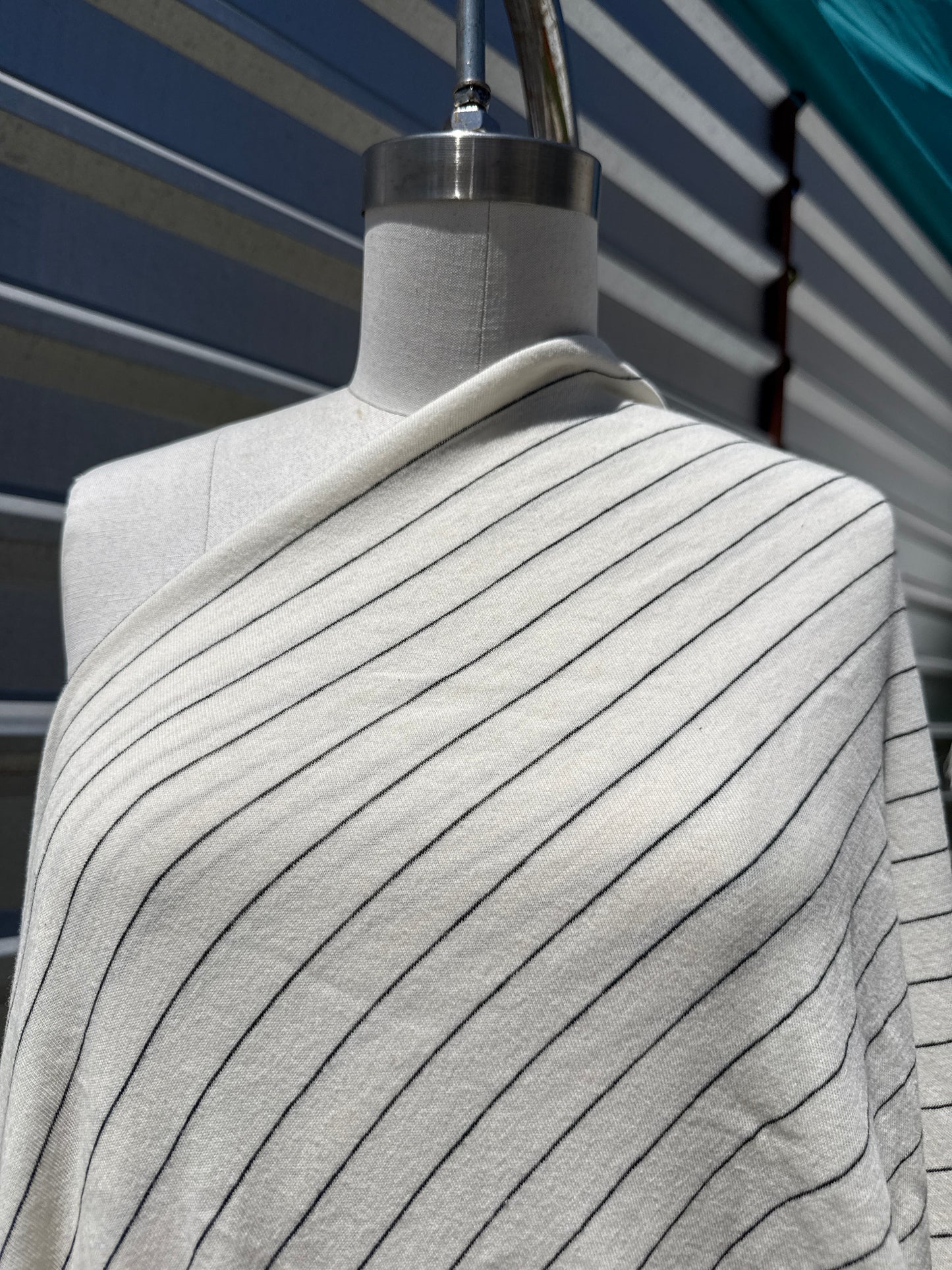 White Thin Black Stripe Cotton Jersey "Three Hole Paper”