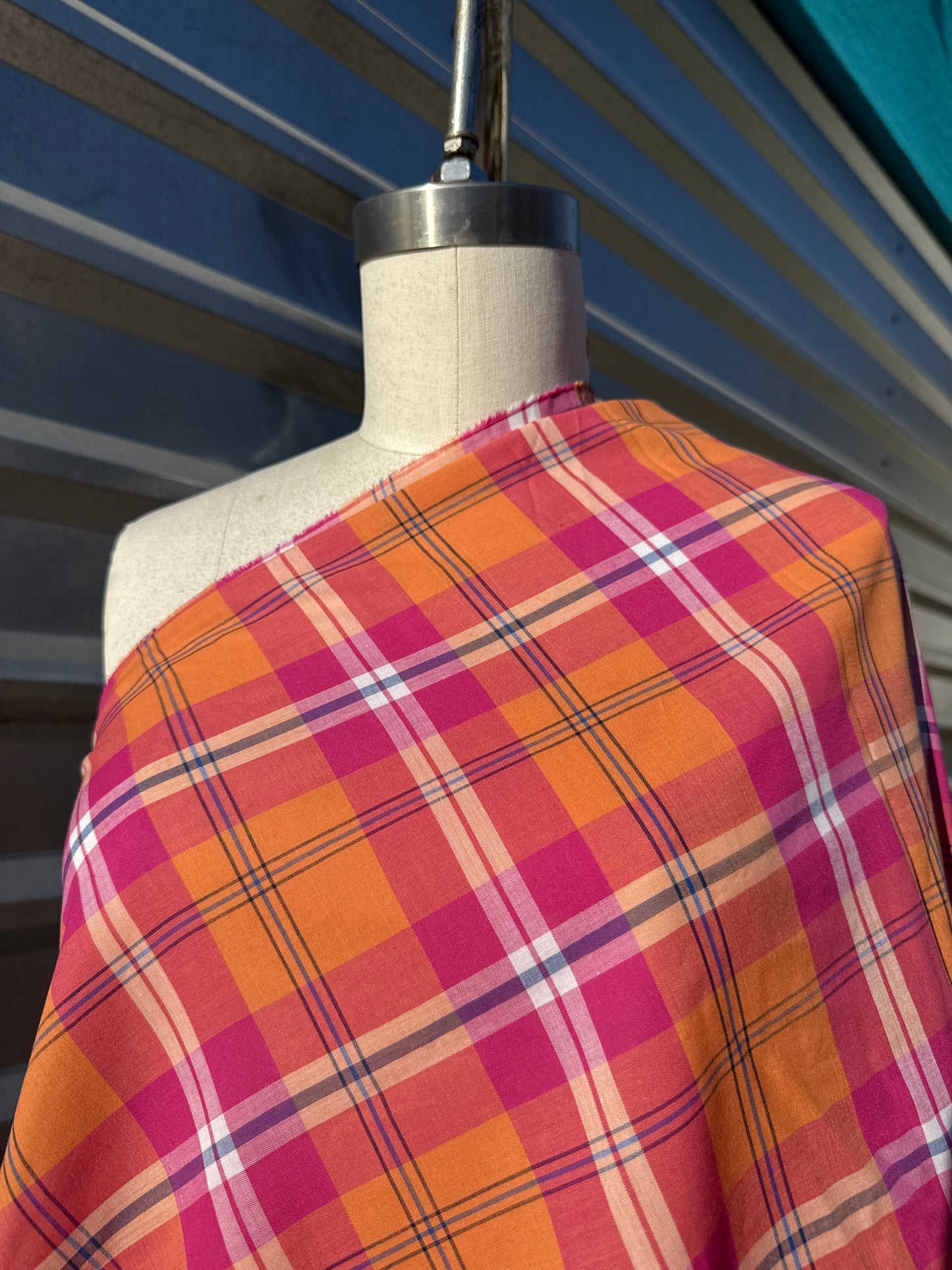 Pink Yellow Plaid Sheer Cotton Voile ‘Sherbert’