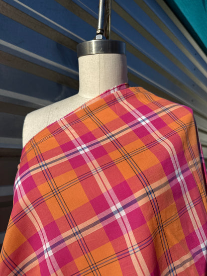 Pink Yellow Plaid Sheer Cotton Voile ‘Sherbert’