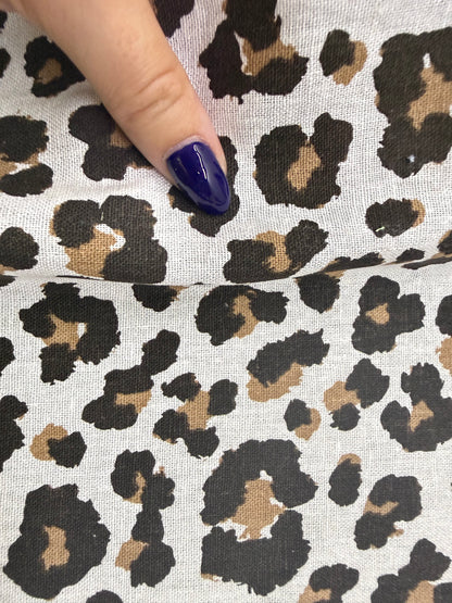 Taupe Brown Black Leopard Print Cotton Linen Fabric "Breezy Leopard “