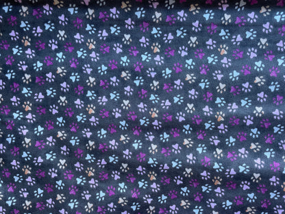 Grey Purple Blue Dog Cat Paw Print Quilt Cotton Poplin “Fur Baby Footies”