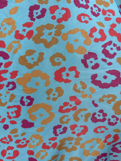Blue Orange Yellow  Leopard Print Polyester Crepe "Meow Blues"