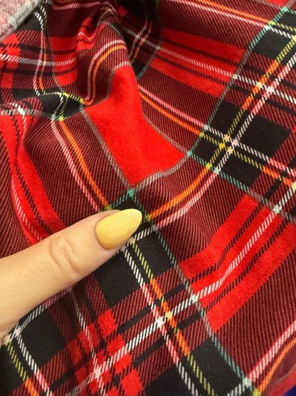 Red Black Tartan Plaid Cotton Spandex Jersey “Sid”