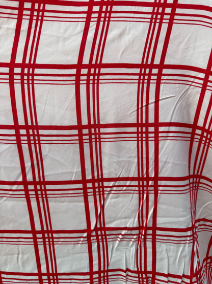 Red White Plaid Rayon Challis Woven ‘Modern Picnic’