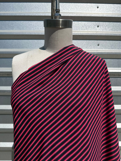 Neon Pink Navy Thin Stripe Polyester Woven "Legally Pink"