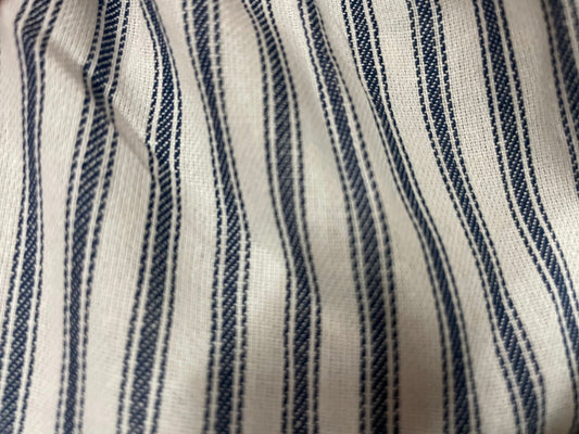 Blue White Ticking Stripe Cotton Poplin Woven "Bedtime Stripes"