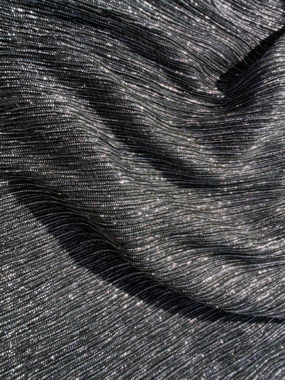 Silver Lurex Pleated Mesh Polyester Spandex Knit "Disco”