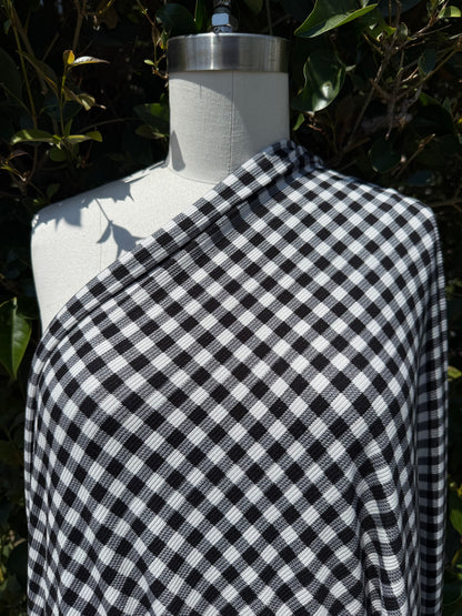 Black White Gingham Plaid 2x1 Rib Polyester Spandex Rib "Moody Picnic”