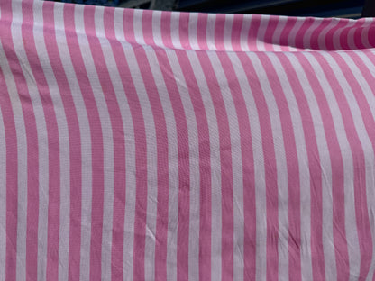 Pink White Stripe Rayon Challis Woven “Candy Stripe”