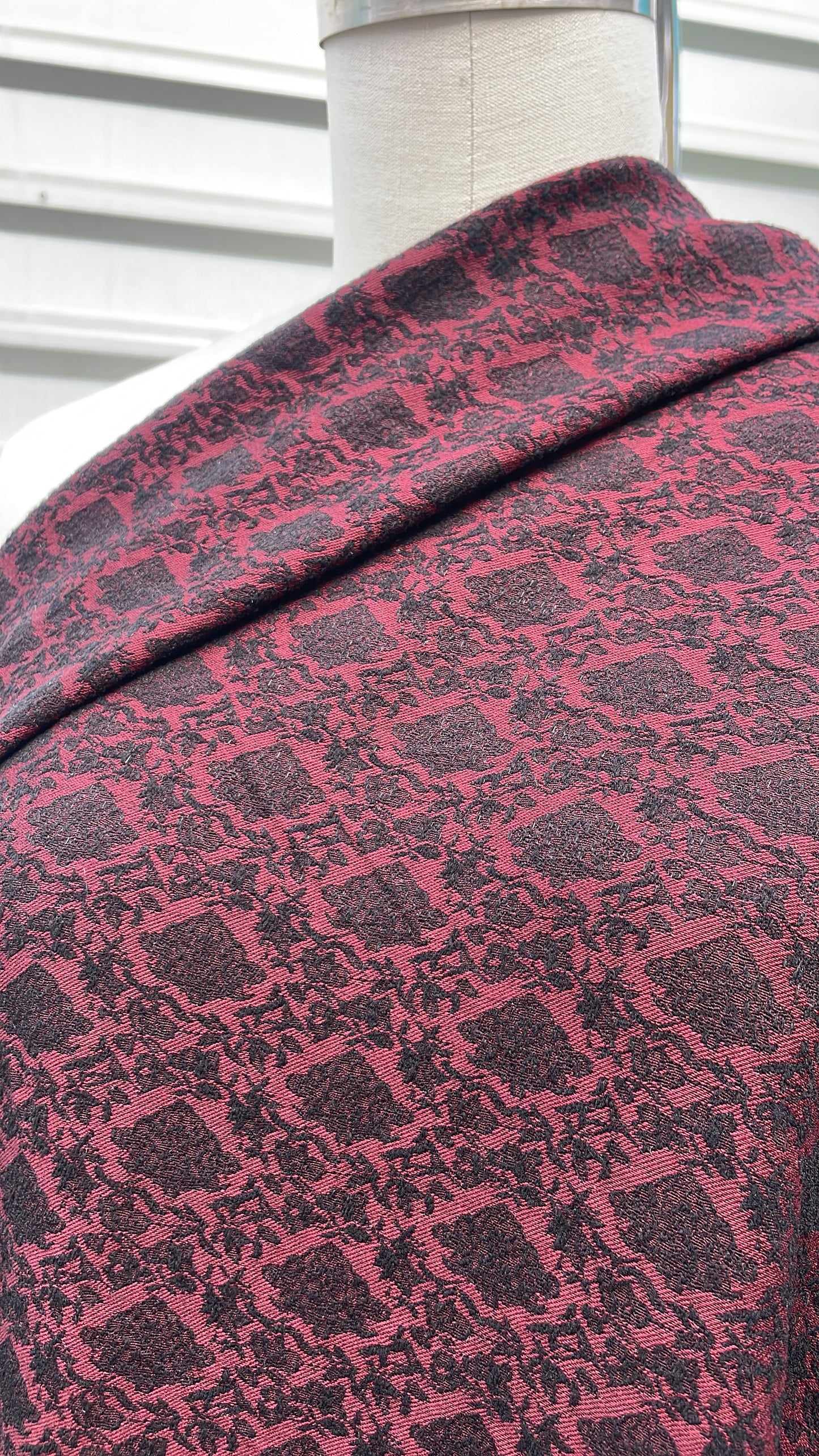Burgundy Black Mini Damask Design Jacquard Rayon/Spandex Woven "Dracula's Kiss"