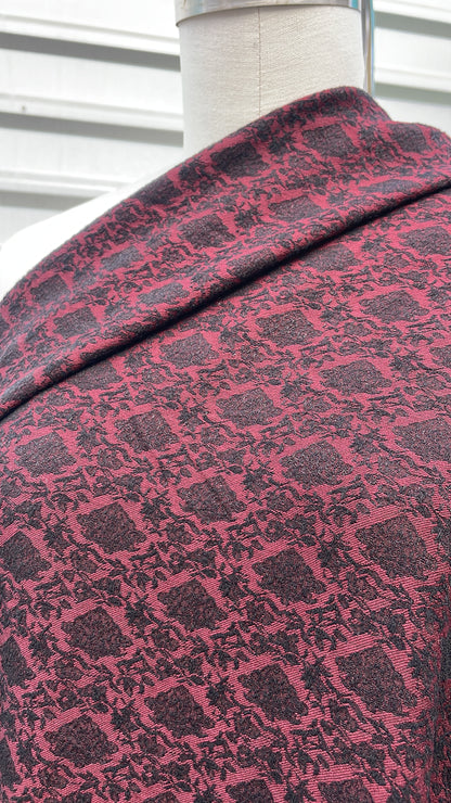 Burgundy Black Mini Damask Design Jacquard Rayon/Spandex Woven "Dracula's Kiss"