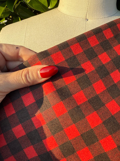 Red Black Gingham Plaid Cotton Flannel Quilt “Paul’s Farm”