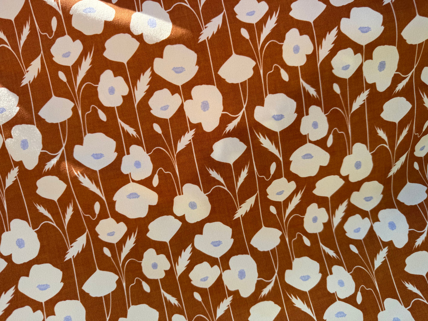 Gold Rust White Floral Print Lightweight Cotton Twill Woven "Caramel Wildflowers"