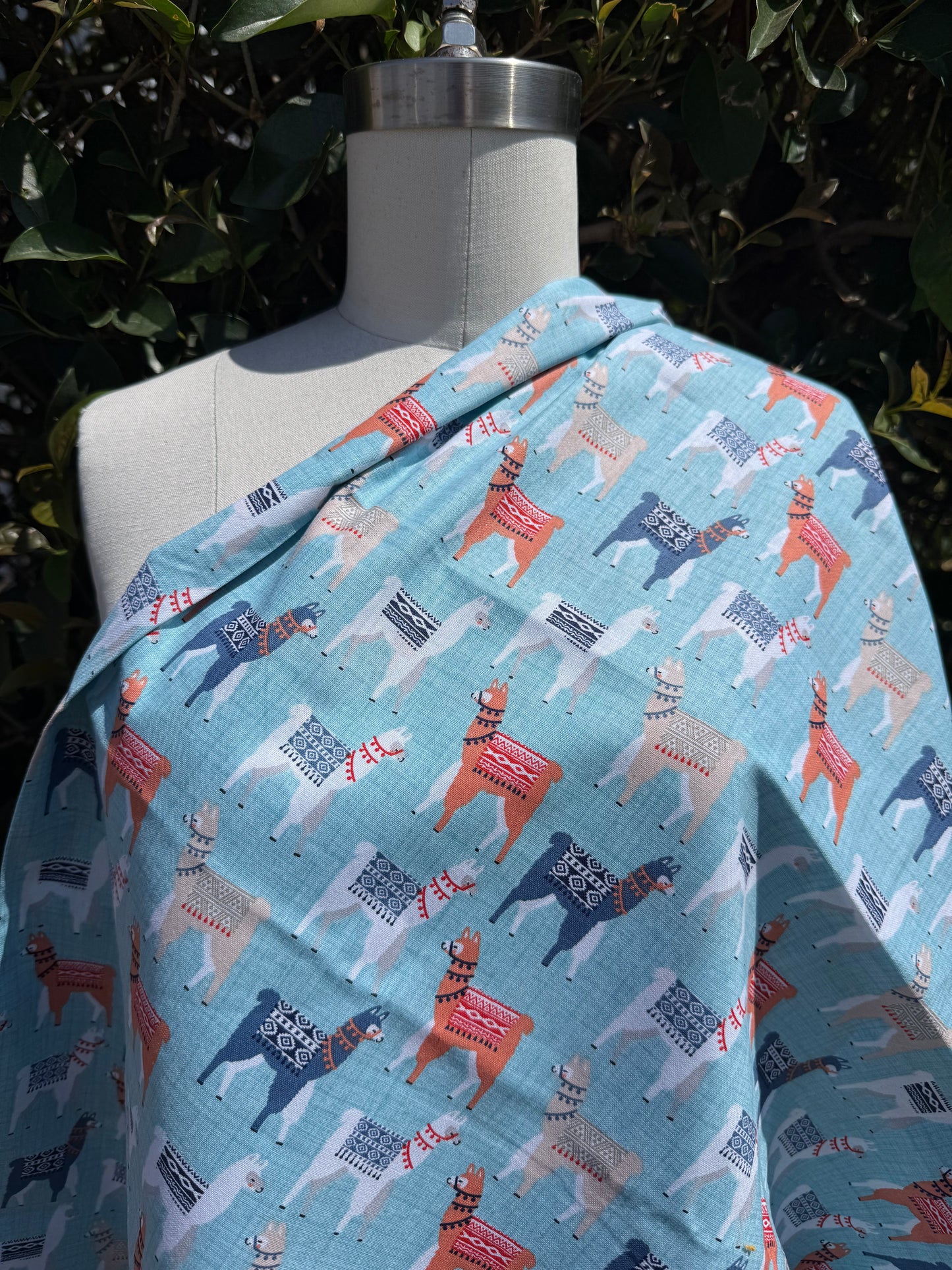 Blue Lama Print Cotton Poplin Quilting "Lama Drama"
