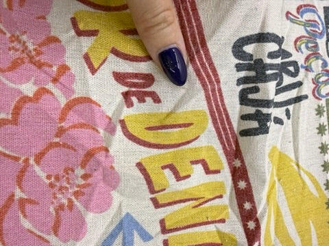 Cream Pink Yellow Graphic Type Print Cotton Linen Fabric "Gráfica"
