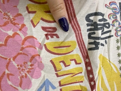 Cream Pink Yellow Graphic Type Print Cotton Linen Fabric "Gráfica"