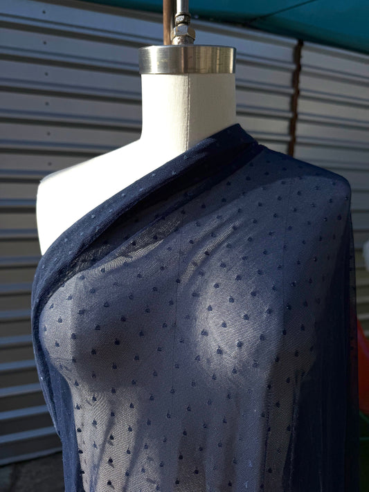 Navy Blue Dot Micro Mesh Stretch Knit "Neptune”