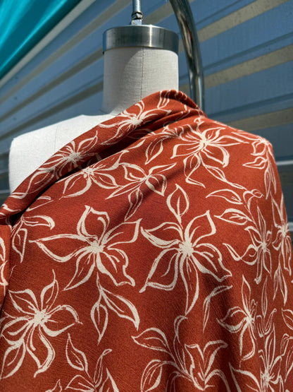Rust Cream Island Floral Print Rayon Crepe Woven "Catalina Summer"