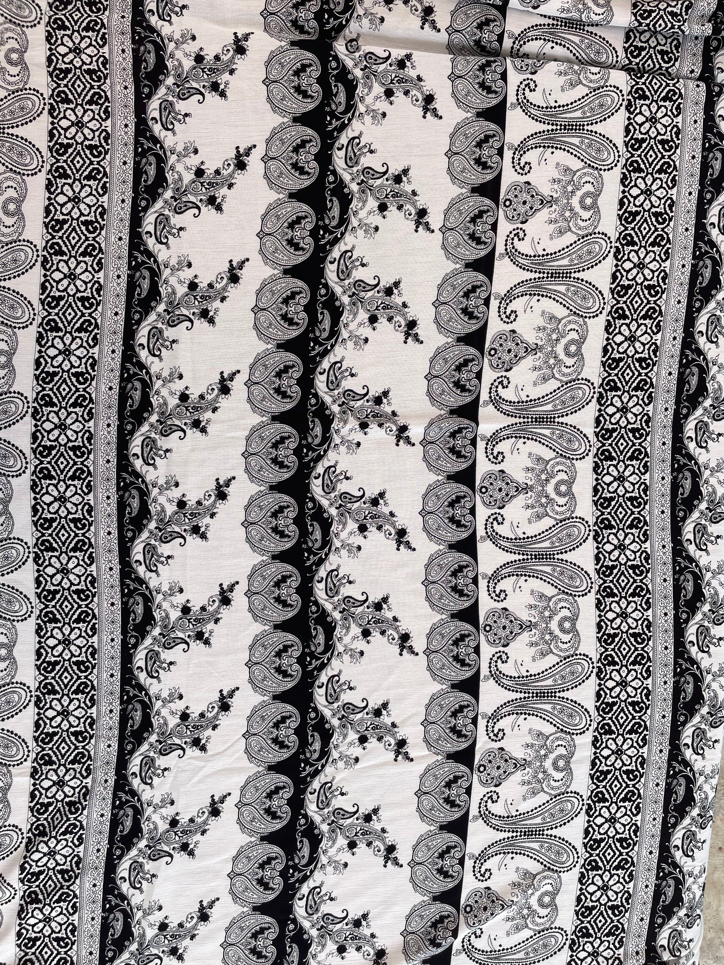 Black White Paisley Boho Print Soft Rayon Crepe "ABQ Vibes"
