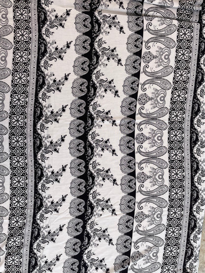 Black White Paisley Boho Print Soft Rayon Crepe "ABQ Vibes"