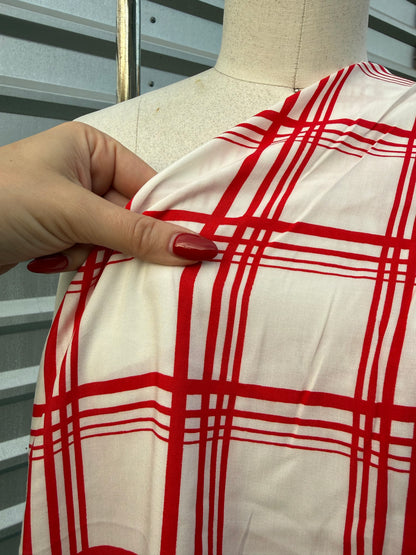 Red White Plaid Rayon Challis Woven ‘Modern Picnic’