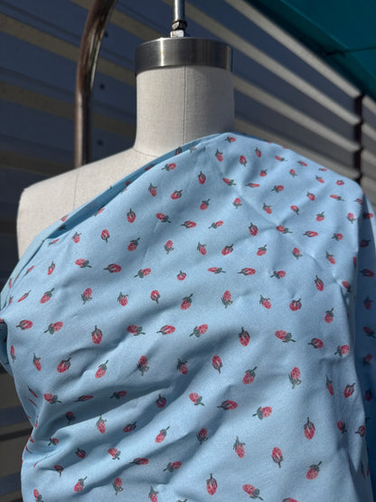 Blue Pink Ditsy Strawberry Print Quilt Cotton "Baby Berry"