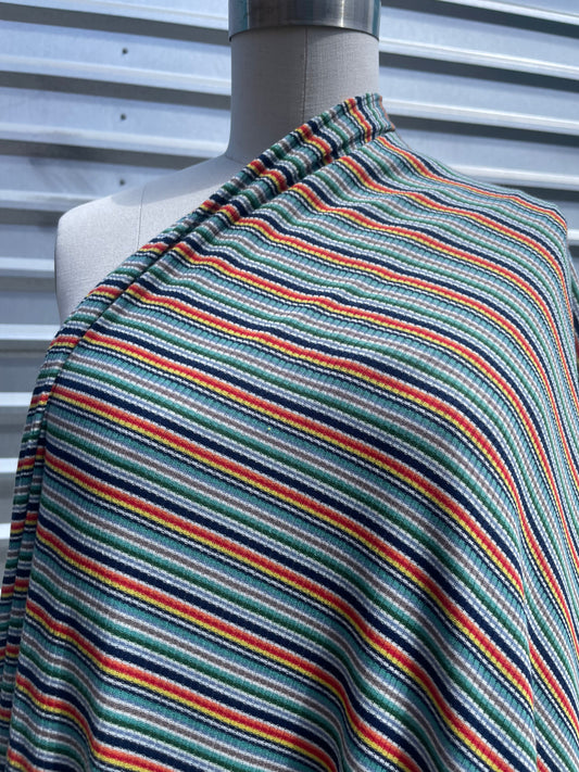 Green Red Orange Mini Retro 70's/90's Stripe 2x1 Soft Rayon/Spandex Rib "Retro Rexing"