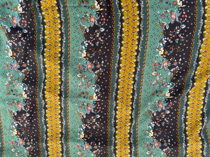 Gold Green Paisley Boho Stripe Soft Rayon Crepe “Boho Becky”