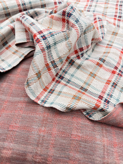 Beige Orange Plaid Polyester Spandex Ponte Knit "Brooklyn '76"