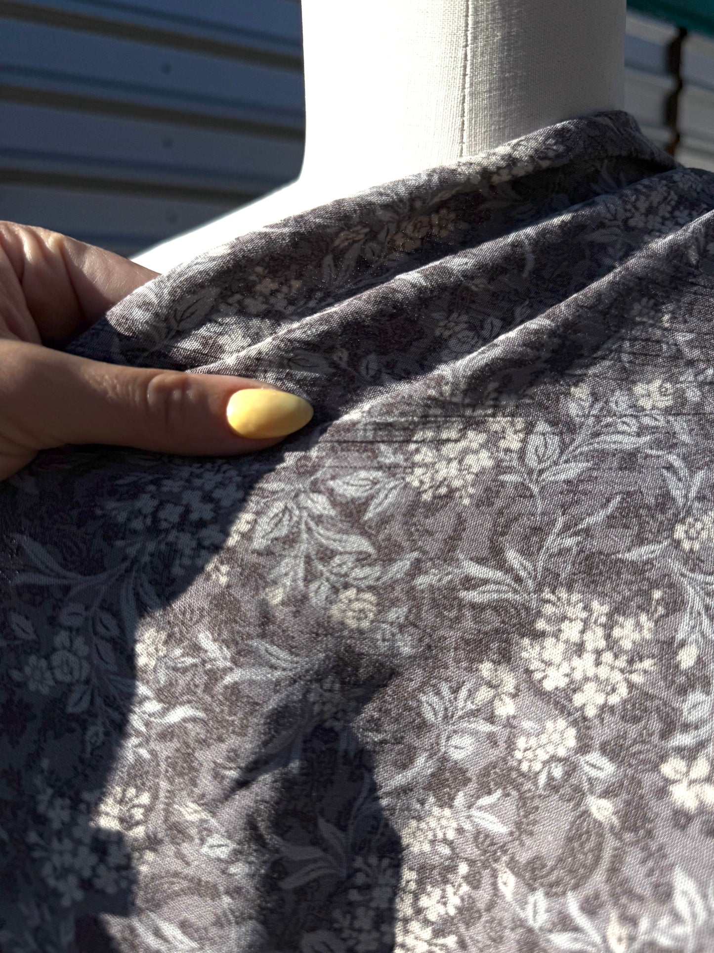 Grey White Floral Print Rayon Crepe Woven "Ashley”