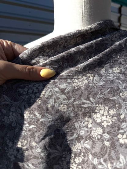 Grey White Floral Print Rayon Crepe Woven "Ashley”