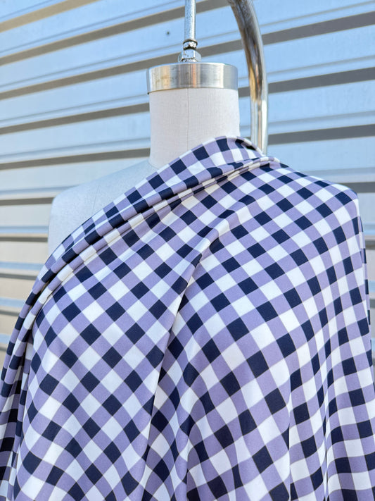 Blue White Gingham Nylon Spandex Swim Knit "Pond Swimmer”