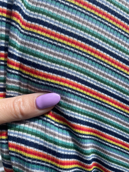 Green Red Orange Mini Retro 70's/90's Stripe 2x1 Soft Rayon/Spandex Rib "Retro Rexing"