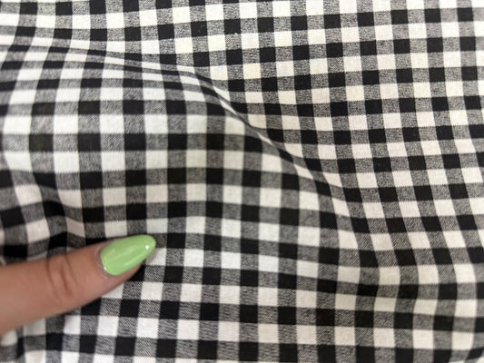 White Black Mini Gingham Print Quilt Cotton "Park Picnic”